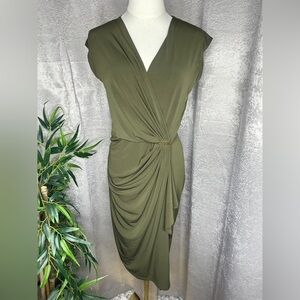 Michael Kors Women’s V-Neck Faux Wrap Dress in Olive Green Sz S